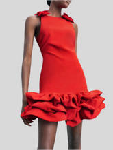 VESTIDO CEREMONIA LAZOS VOLANTES