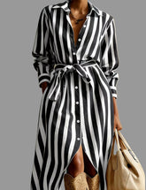 VESTIDO RAYAS ESTILO CAMISA CON CINTURÓN