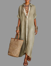 VESTIDO CAMISERO LARGO MANGA CORTA