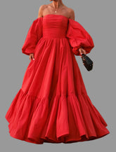 VESTIDO ROJO MANGAS ABULLONADAS