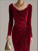 VESTIDO TERCIOPELO DRAPEADO 3 CLRS