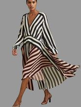 VESTIDO RAYAS CORTE CRUZADO AMPLIO