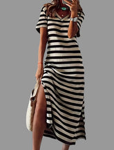 VESTIDO DE RAYAS CON ESCOTE EN UVE