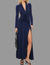 VESTIDO LARGO ELÁSTICO CADERA DRAPEADA 2 CLRS