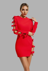 VESTIDO CEREMONIA LAZOS LATERALES MANGA LARGA