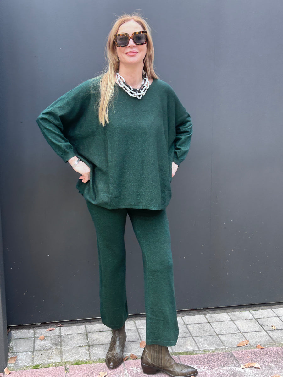 CONJUNTO DE PUNTO ELÁSTICO DE JERSEY OVERSIZE Y PANTALÓN