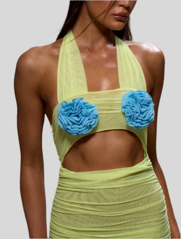 VESTIDO EN MALLA DE LYCRA CON FLORES