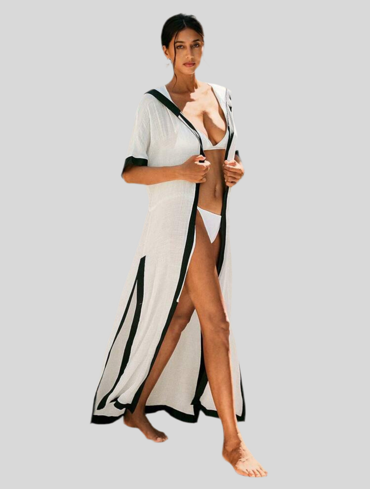 KIMONO CAPUCHA CON BORDE CONTRASTE