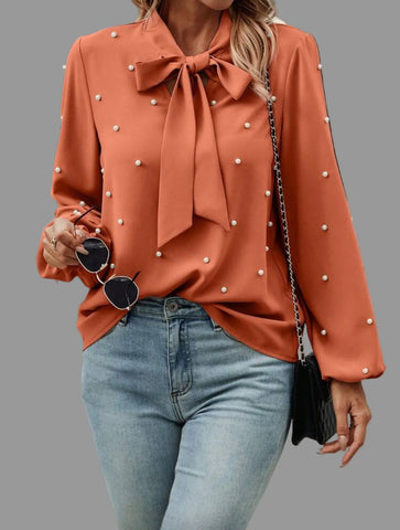 CAMISA CON LAZADA Y PERLAS 10 CLRS