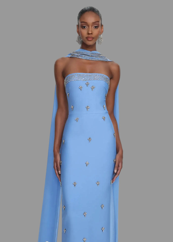 VESTIDO SKY BLUE CEREMONIA CRISTAL