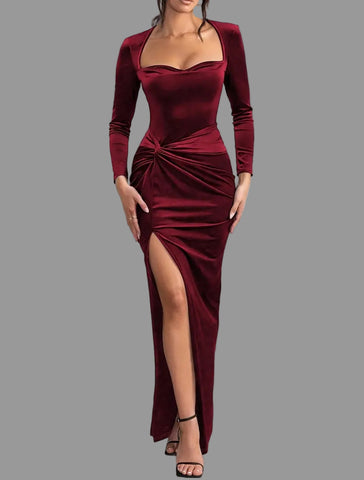 VESTIDO LARGO DE TERCIOPELO ENTALLADO 7 CLRS