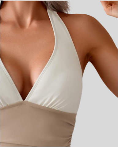 TRICOLOR SWIMSUIT WITH SKIRT