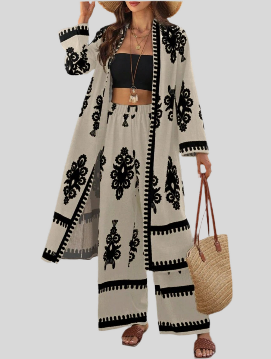 CONJUNTO DE KIMONO LARGO Y PANTALÓN