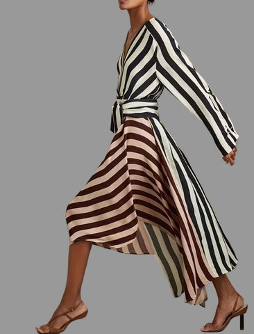 VESTIDO RAYAS CORTE CRUZADO AMPLIO