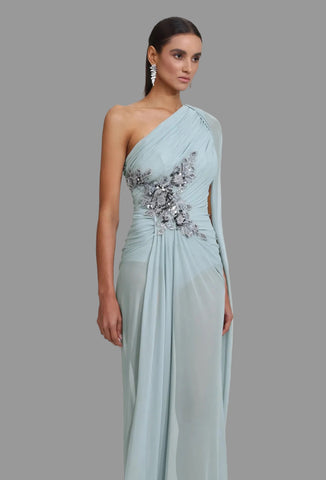 VESTIDO CELESTE ROMANA DRAPEADO