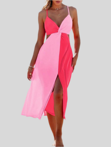 VESTIDO BICOLOR ROSA TIRANTES