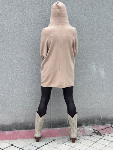 Soft knit sweater with oversized hood