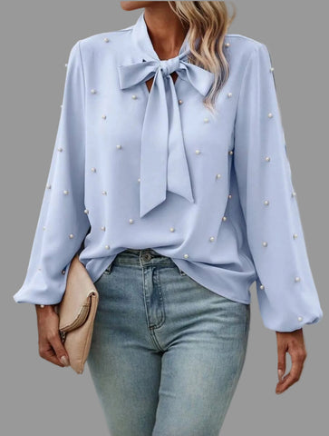 CAMISA CON LAZADA Y PERLAS 10 CLRS