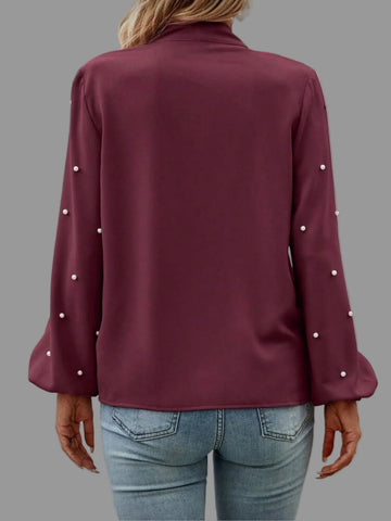 CAMISA CON LAZADA Y PERLAS 10 CLRS