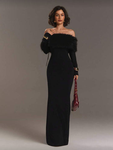 VESTIDO AJUSTADO LARGO CON OPENSHOULDERS 3 CLRS