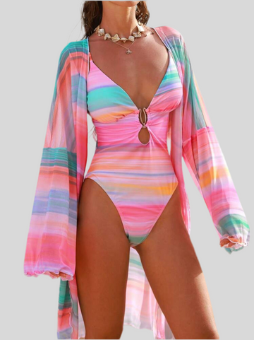 CONJUNTO DE TRAJE DE BAÑO Y KIMONO PLAYA