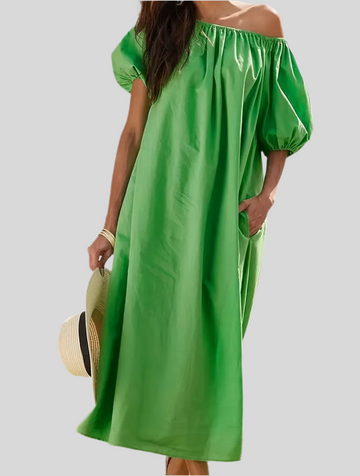 VESTIDO AMPLIO ESCOTE HOMBROS 3 CLRS