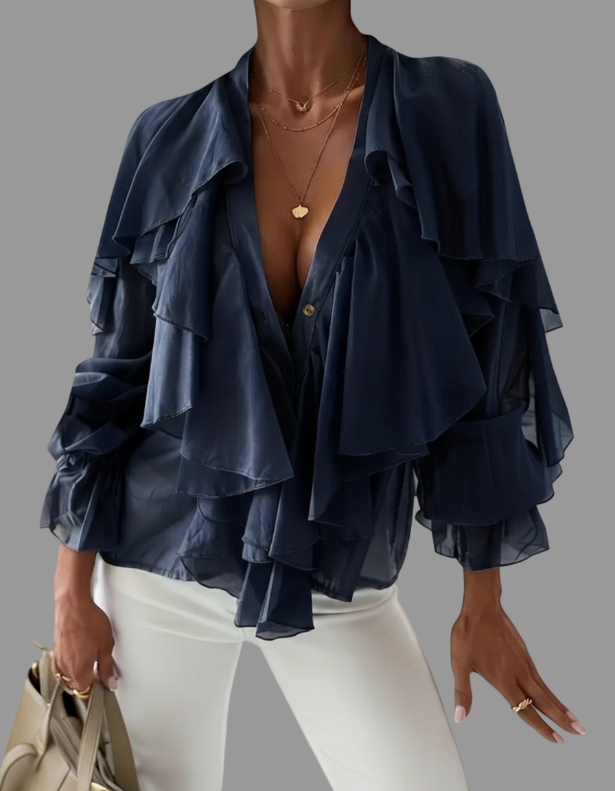 CAMISA DE VOLANTES ESCOTE EN UVE 3 CLRS