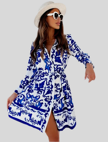 VESTIDO CAMISERO ABOTONADO EN AZULES