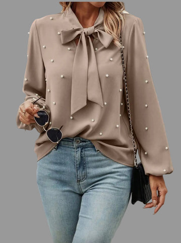 CAMISA CON LAZADA Y PERLAS 10 CLRS