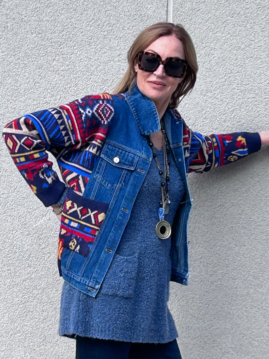 Mixed denim and knit jacket