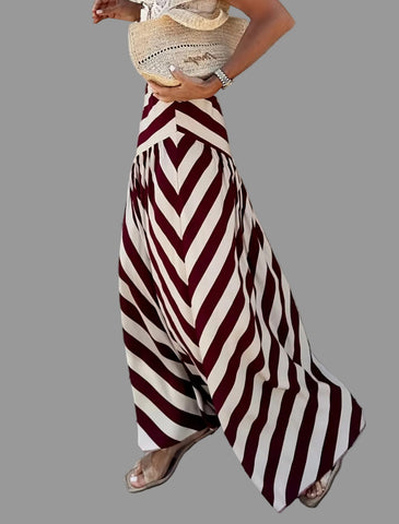 FALDA DE RAYAS ASIMÉTRICA VOLANTE