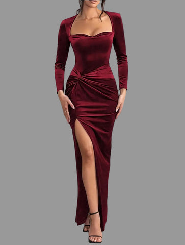 VESTIDO LARGO DE TERCIOPELO ENTALLADO 7 CLRS