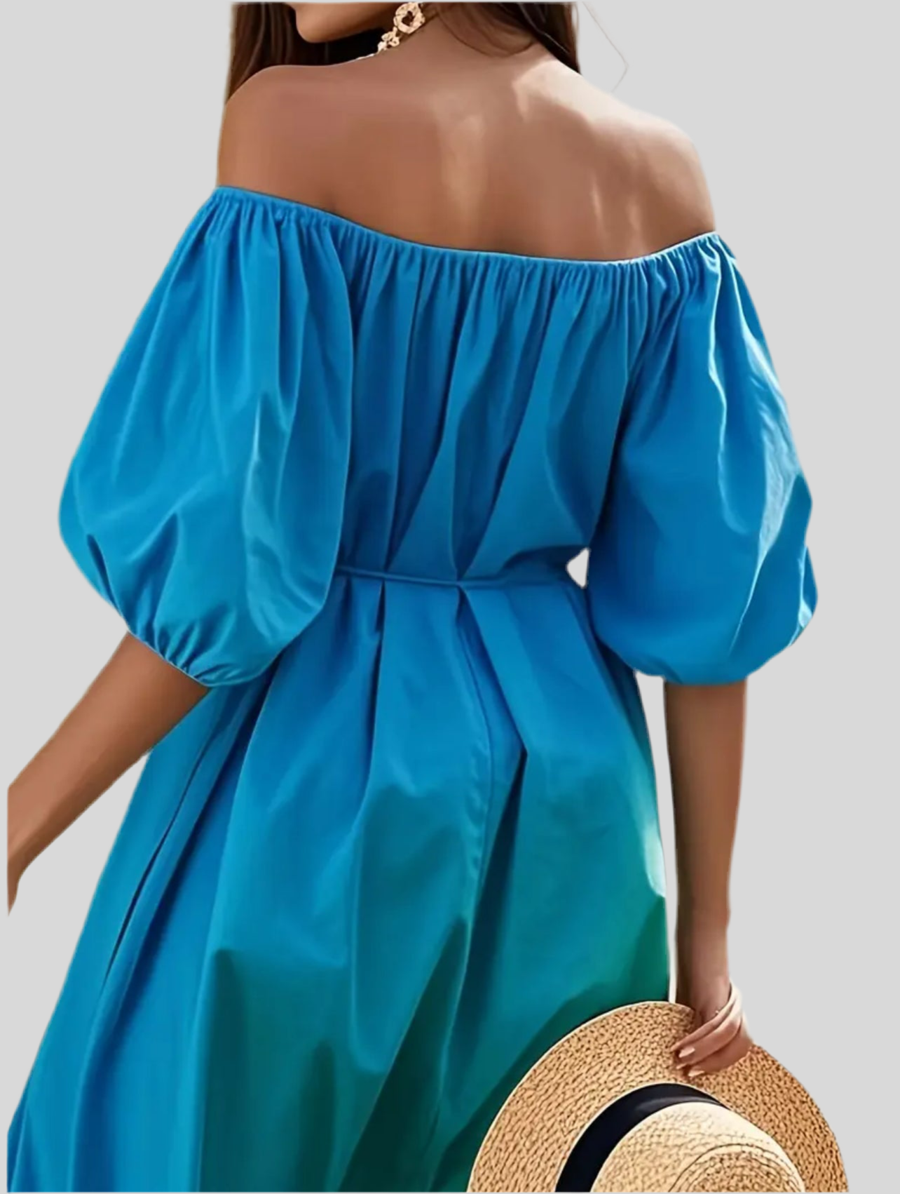 VESTIDO AMPLIO ESCOTE HOMBROS 3 CLRS