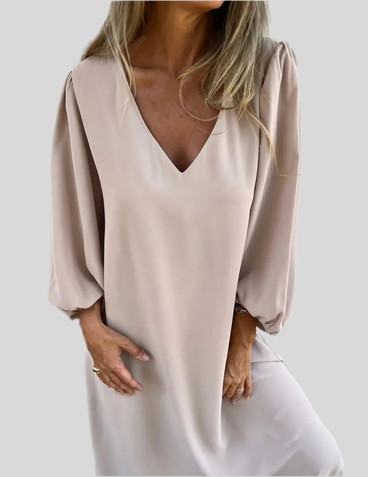 VESTIDO MIDI AMPLIO ESCOTE UVE 2 CLRS