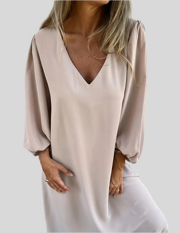 VESTIDO MIDI AMPLIO ESCOTE UVE 2 CLRS
