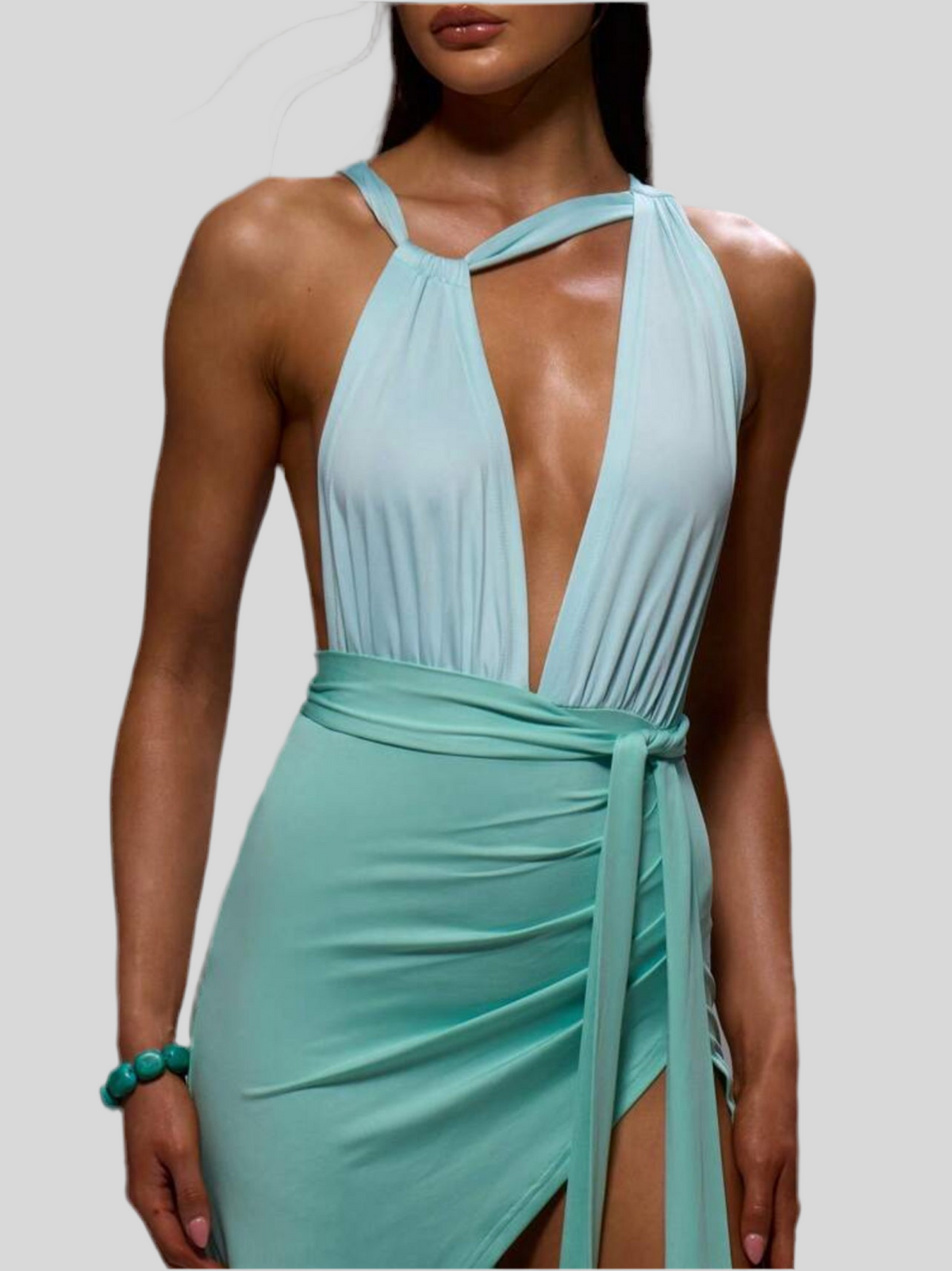 VESTIDO DE LYCRA ATADO EN DOS TONOS