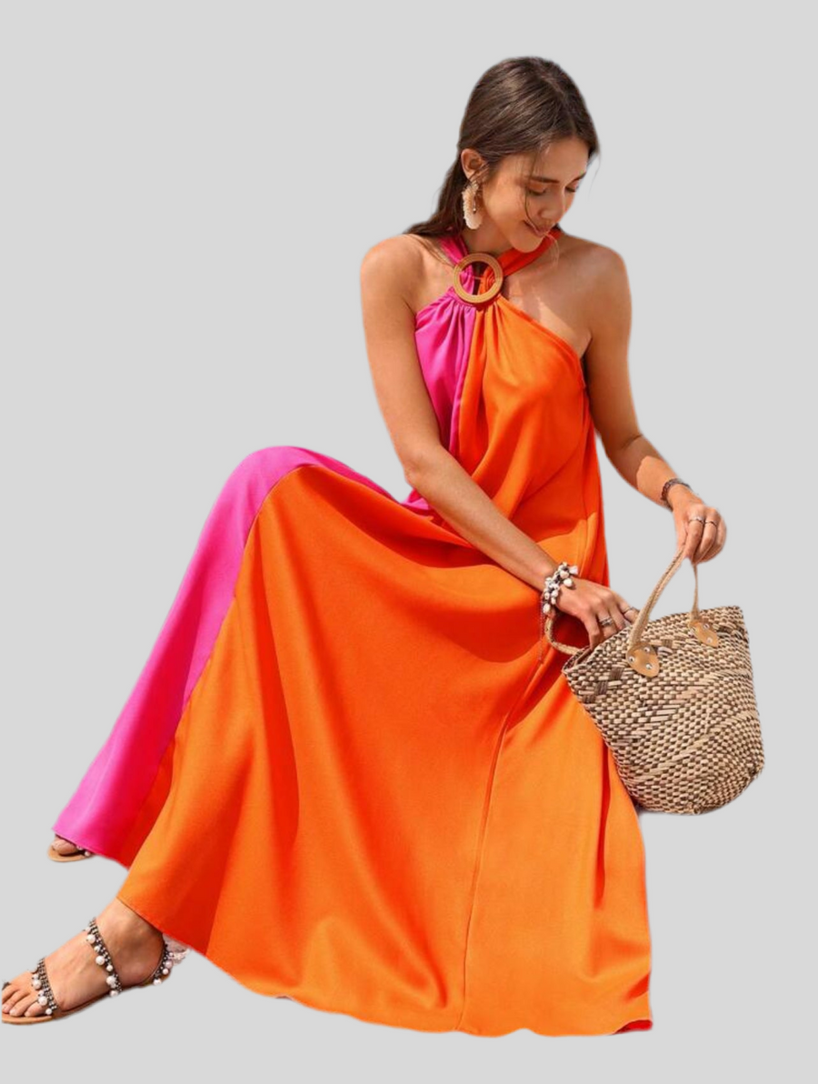 VESTIDO LARGO BICOLOR AMPLIO Y FRESCO