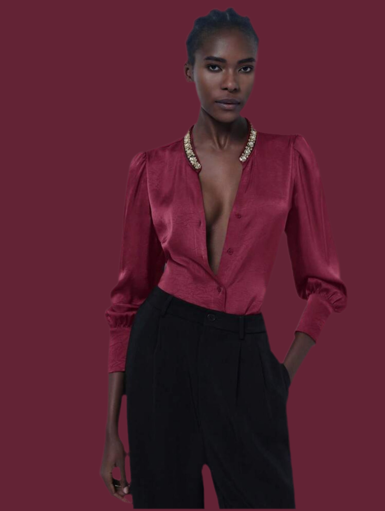 CAMISA DE RASO CON CUELLO JOYA 5 CLRS