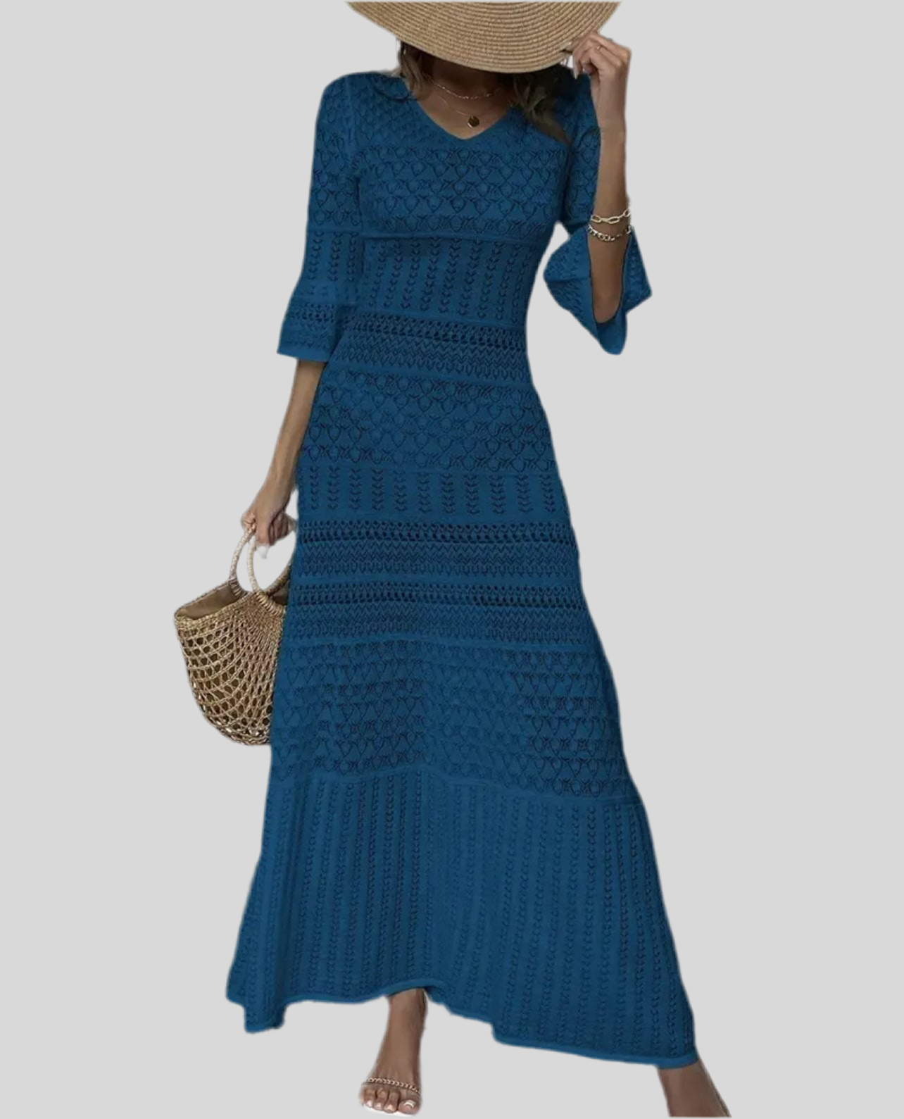 Openwork Knit MIDI Dress