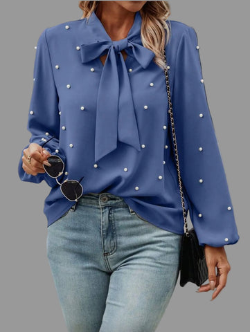 CAMISA CON LAZADA Y PERLAS 10 CLRS