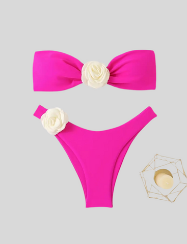 BIKINI BANDEAU ATADO CON FLOR 3 CLRS