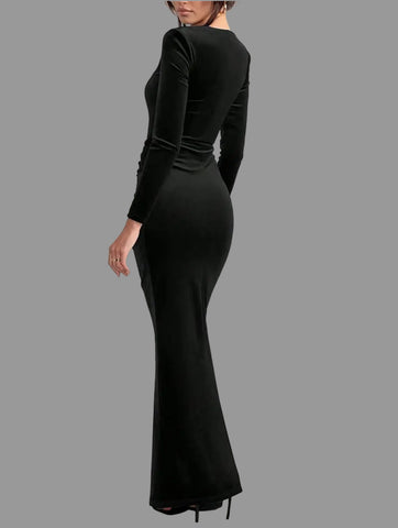 VESTIDO LARGO DE TERCIOPELO ENTALLADO 7 CLRS