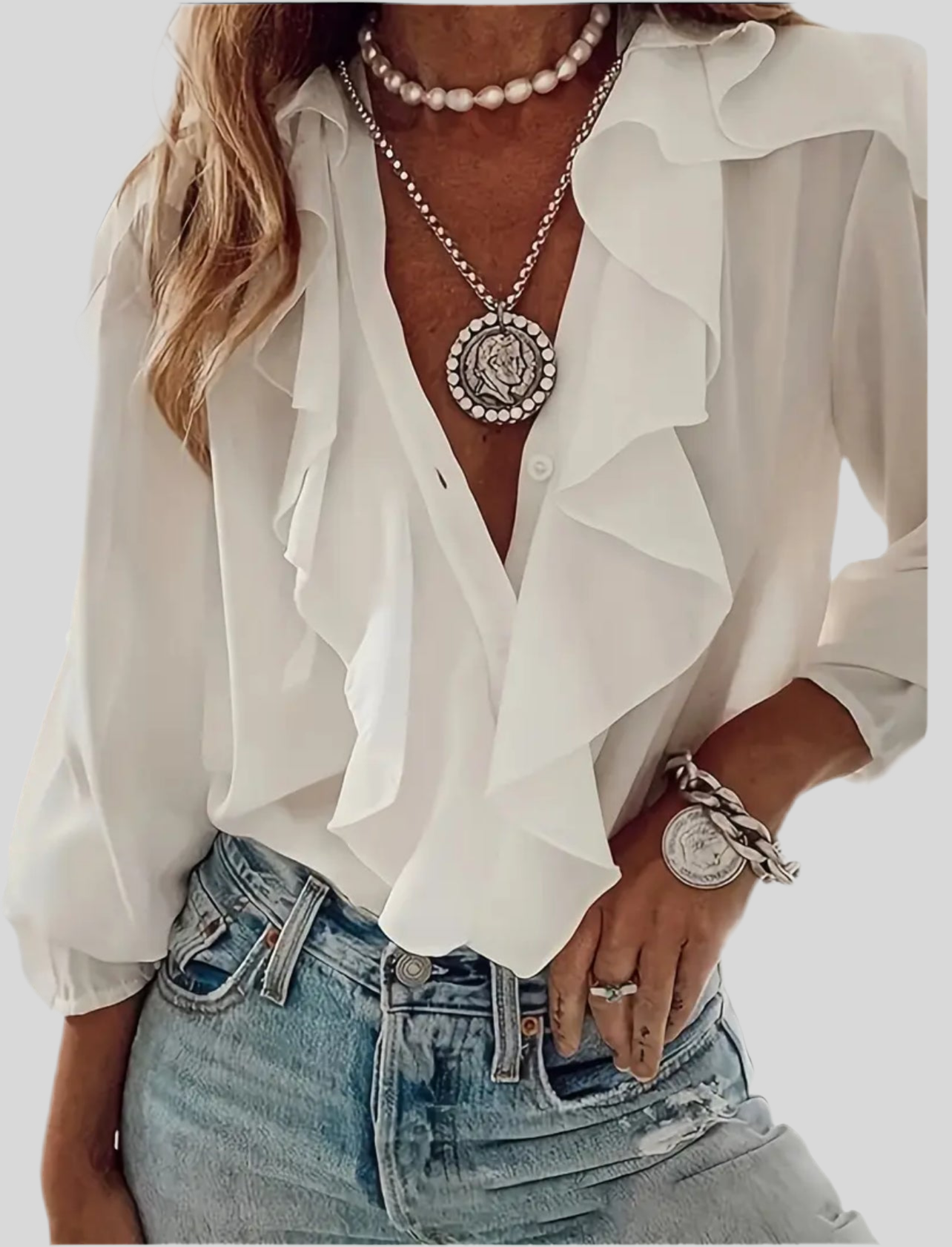 11 CLRS RUFFLED PANTLE SLEEVE SHIRT