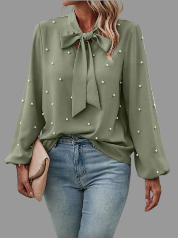 CAMISA CON LAZADA Y PERLAS 10 CLRS