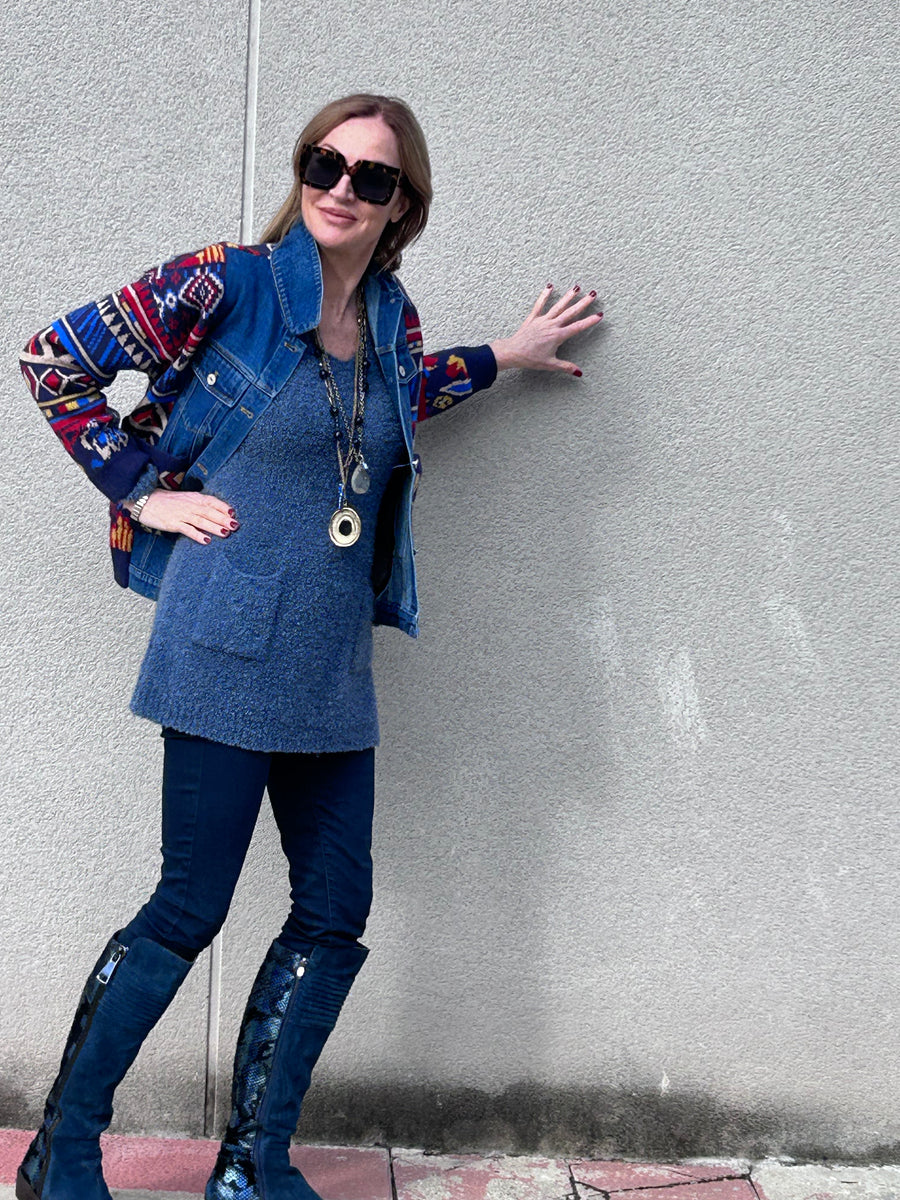 Mixed denim and knit jacket