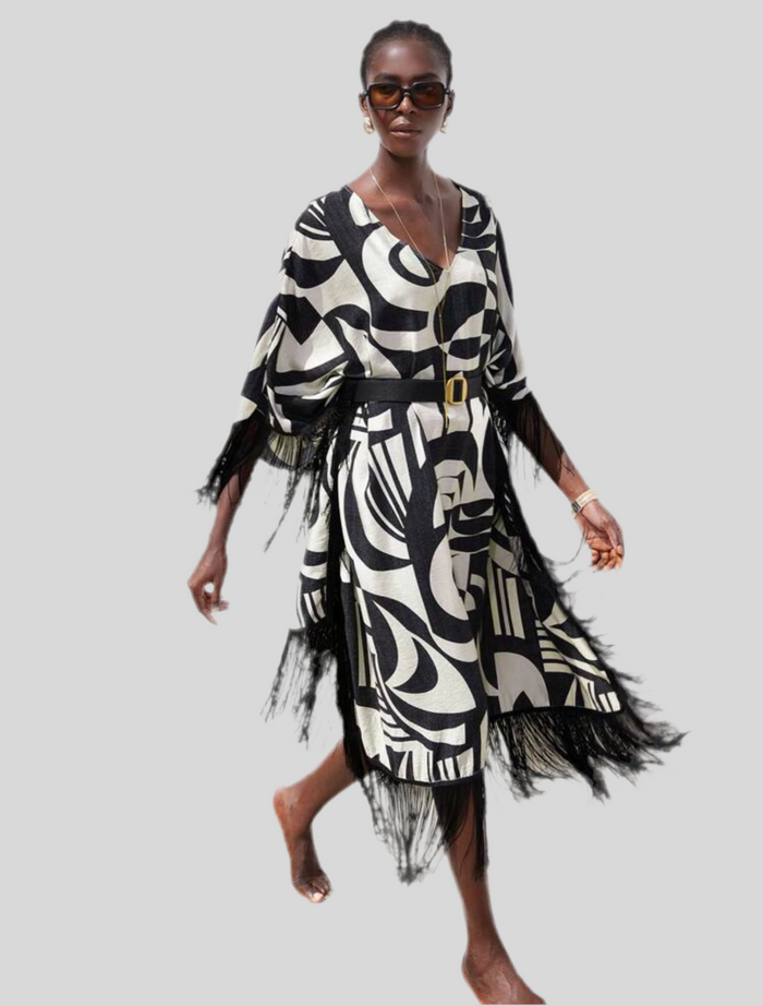 KAFTAN AMPLIO CON BORDE DE FLECOS