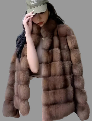 CHAQUETÓN DE PIEL ECO VISÓN HORIZONTAL