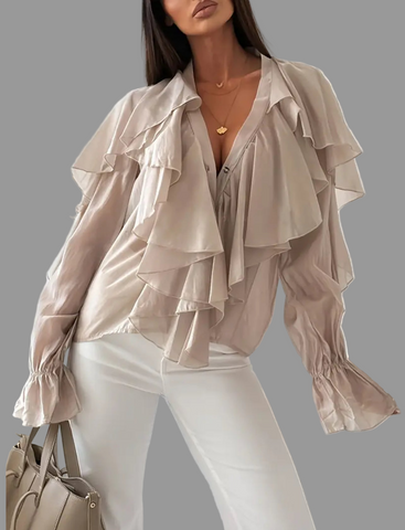 CAMISA DE VOLANTES ESCOTE EN UVE 3 CLRS