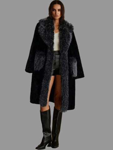 ABRIGO DE VISÓN FAUX FUR CON CUELLO Y BORDE