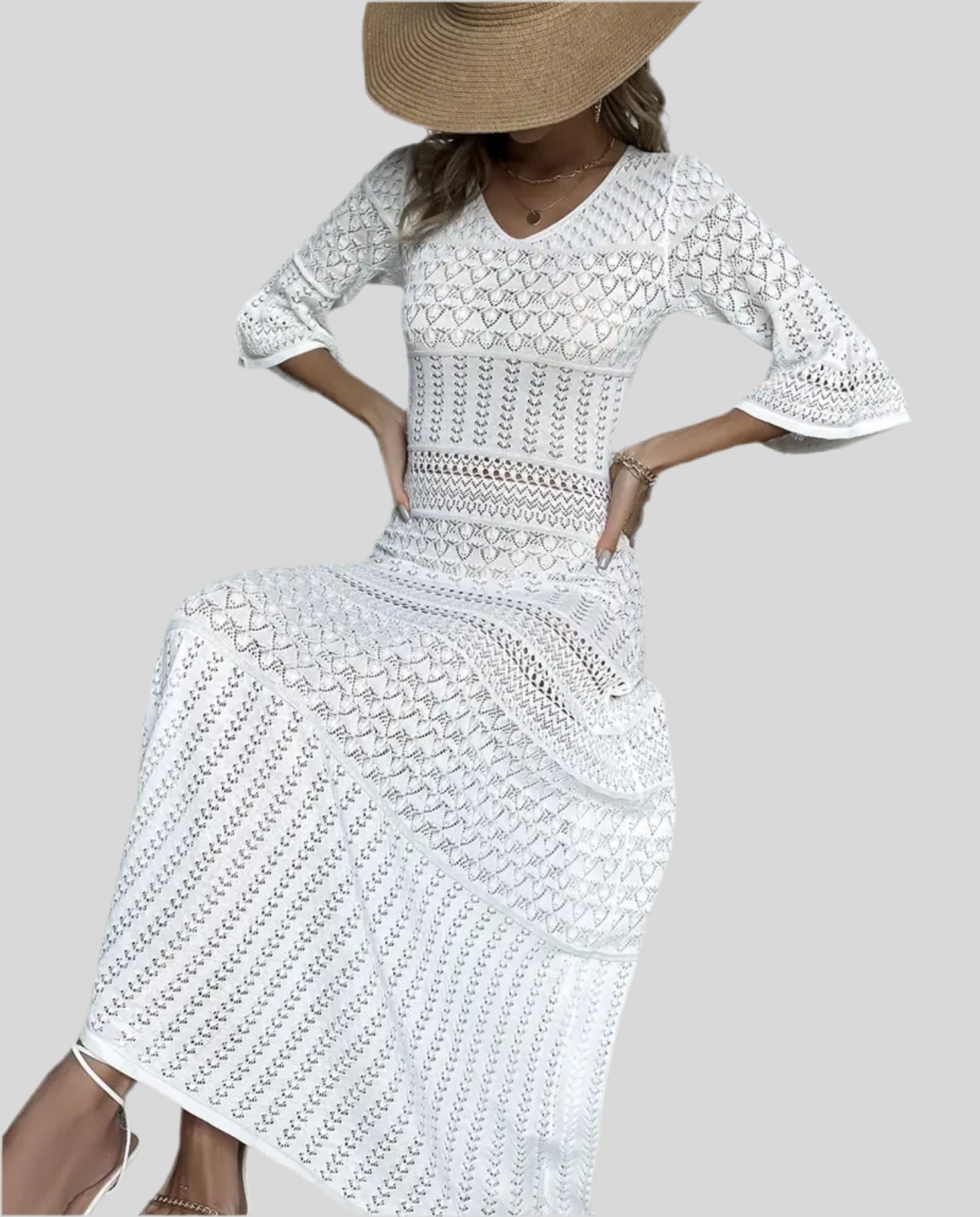 Openwork Knit MIDI Dress